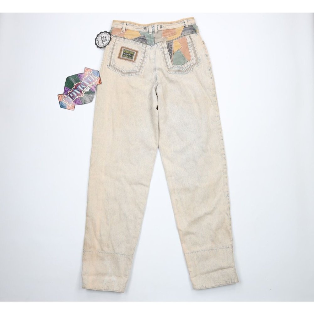 NOS Vtg 90s Streetwear Mens 32x36 Stonewashed Rainbow Baggy Fit Flip Cuff Jeans - Picture 8 of 11